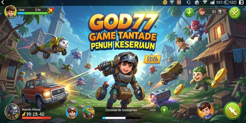 Screenshot utama GOD77 menunjukkan aksi seru dalam gameplay arcade.