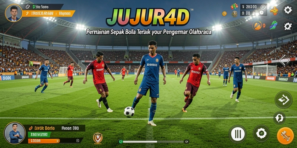 Tangkapan layar gameplay JUJUR4D yang menampilkan aksi sepak bola yang seru.