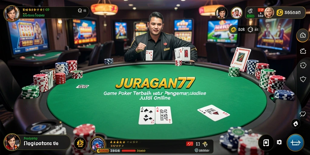 Screenshot gameplay JURAGAN77 menampilkan momen seru bermain poker di meja virtual.