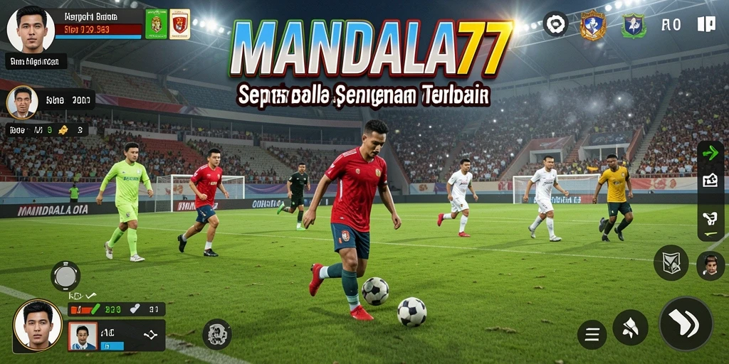 Screenshot utama MANDALA77 menampilkan gameplay sepak bola yang mendebarkan.