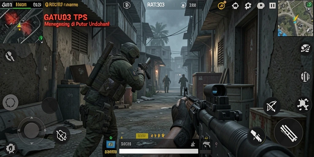 Screenshot RATU303 menampilkan aksi menegangkan dalam gameplay TPS yang intens.