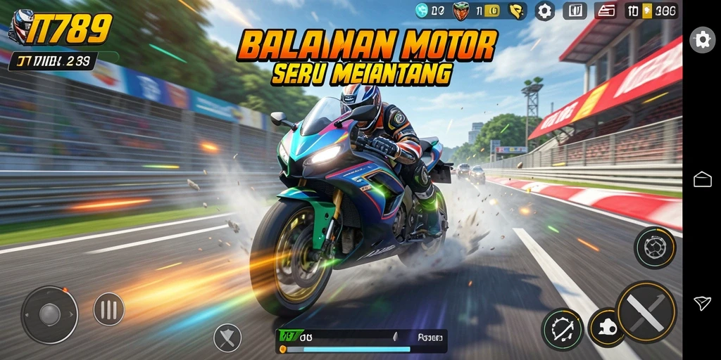 Screenshot utama TT789 menampilkan aksi balapan motor yang menegangkan.
